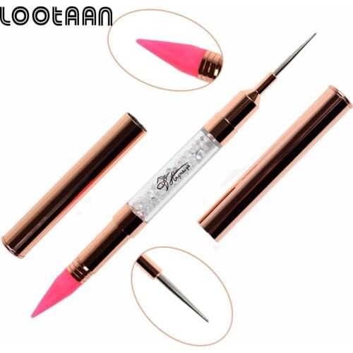 Lootaan Rose Gold Multicolor Nail Art Double-Headed Crayon Dotting Pen Crystal Beads Rhinestones Wax Pencil Pen Manicure Tools