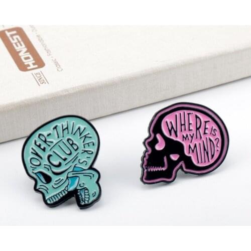 Fashion Over Thinkers Club Where is My Mind Head Brain Skull Enamel Metal Badges Lapel Pins Brooches For Women Men Jewelry Gift
