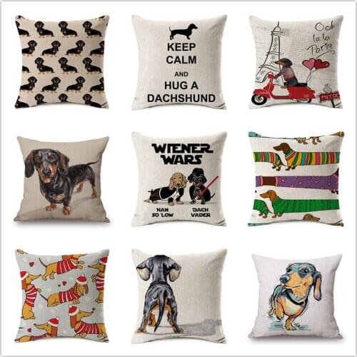 Fashion Colorful Dog Printed Cushion Cover Home Dachshund Decorative Sofa Coffee Car Chair Throw Pillow Case Almofada Cojines