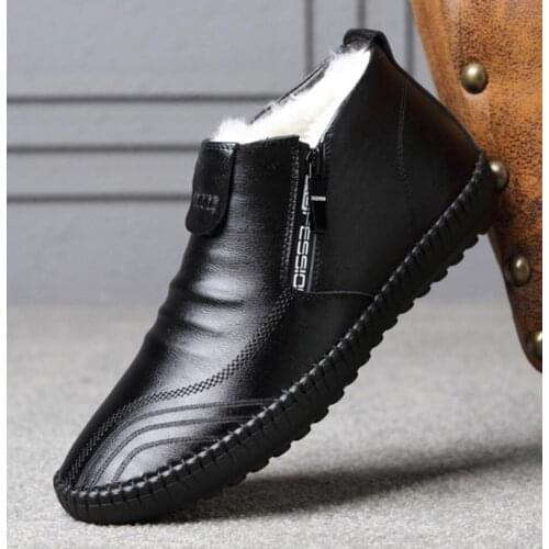 Winter Warm Men Boots Genuine Leather Fur Plus Men Snow Boots Handmade Waterproof Working Ankle Boots High Top Men casual Shoes