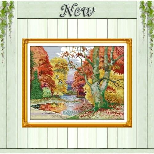 A modern water from the wind autumn Scenery,11CT printed on canvas DMC 14CT Cross Stitch kits,embroidery needlework Set,Scenic