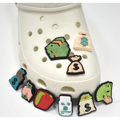 New arrival 1PCS Cartoon Cash Icon Shoes Charms cute Dollar Purse Fashion Croc Accessories jibz Kids Party Gifts Garden Shoe