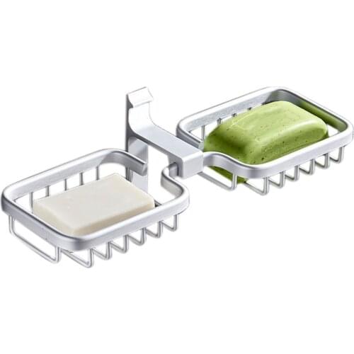 Recableght Double Bathroom Soap Drain Rack Aluminum Punch Free No Drill Wall-Mounted Shelf Holder Soap Box Bathroom Accessories