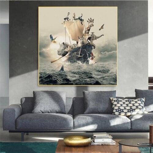 Pirate Ship Animal Art Canvas Painting Cuadros Modern Wall Art Decoration Wall Poster Print Living Room Wall Picture