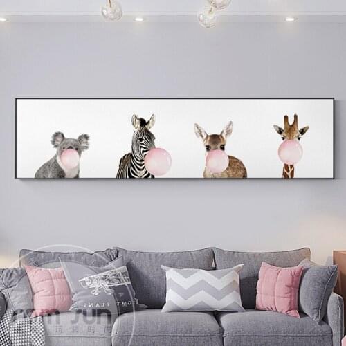 Nordic Fresh Cute Pet Canvas Painting Kitten Zebra Giraffe Koala Posters Cartoon HD Wall Art Pictures For Living Room Kids Room