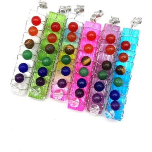 FYSL Silver Plated Wire Wrap Irregular Shape Many Colors Gypsum Pendant with Small Stone Beads Healing Chakra Jewelry