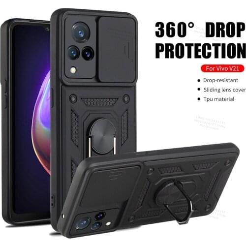 For vivo V21 6.44inch Slide Cover Camera Protection Ring Car Holder Case Cover for vivo v 21 21v vavo v21 v21e shockproof shell