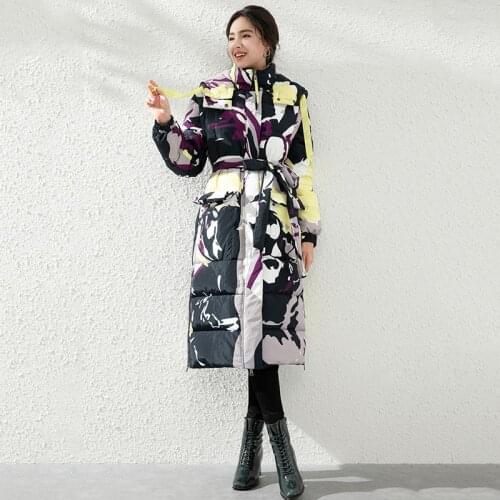 Winter 2020 new camouflage printed down jacket womens hooded bandage Parka sleeve detachable vest two over the knee jacket