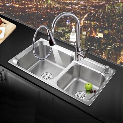 Sink double trough small family kitchen dish washing basin package household 304 stainless steel dishwasher