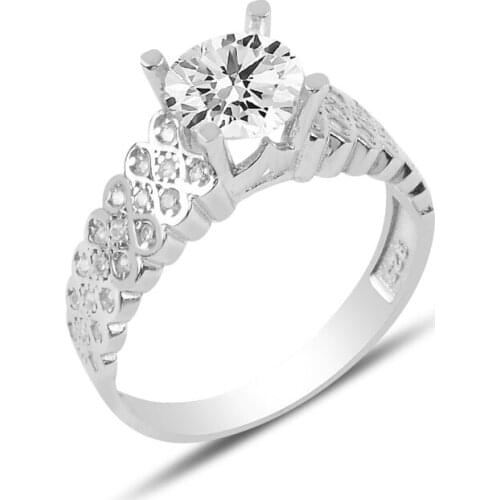 Silver 925 Sterling Half Round Engagement Ring With Zircon Stone