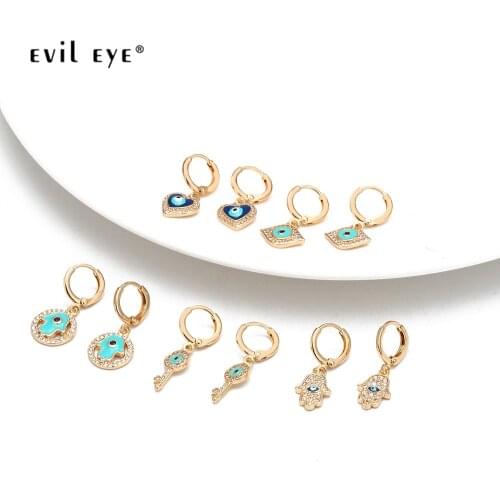 EVIL EYE Fatima Hand Key Heart Drop Earrings Turkish Eye Charm Dangle Earrings Fashion Jewelry for Women Girls Jewelry BD281