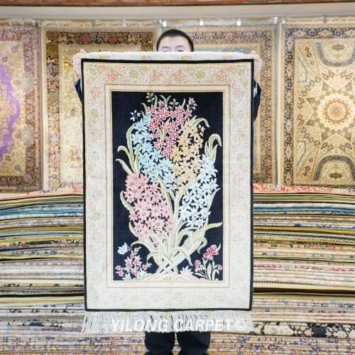 Yilong 2'x3' Handwoven Silk Carpet Flower Oriental Indoor Tapestry Rug (YWX096A)