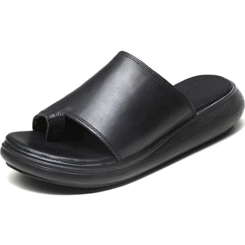 Fashion Thick Bottom Summer Women Slippers 2021 New Genuine Leather Wedges Platform Slip on Slippers Ladies Outside Flip Flop