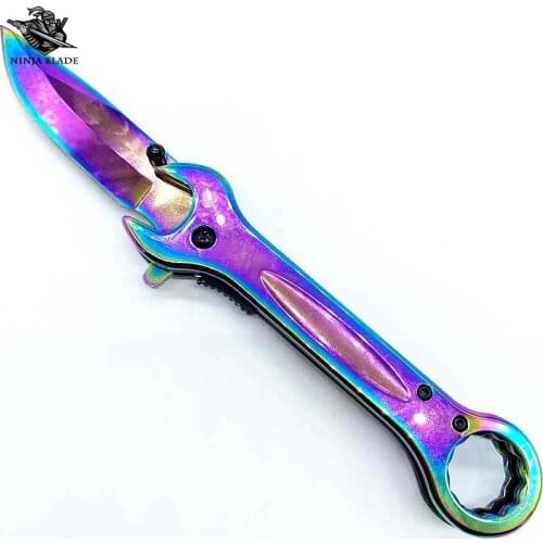 Quench Folding Knife Wrench Multifunctional Pocket EDC Camping Rainbow Hiking Jackknife 13cr3mov Stainless Steel Blade