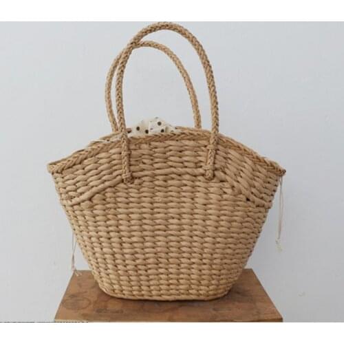 Simple Drawstring Polka Dot Straw Bag Women Solid Soft Handle Woven Handbag WomenS Korean Fashion Handbag Woman 2021 Summer New