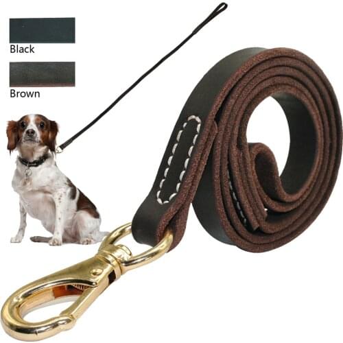 Heavy Duty Handmade Leather Dog Leash Lead Dark Brown Black With Gold Hook Best for Walking Training All Dog Breeds 4 Sizes