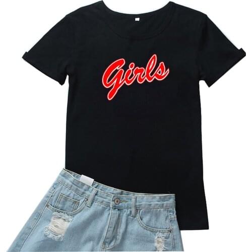 Girle Tee Shirt Women Red Letter Print T Shirt for Women Fahion Cute Graphic Women Tshirts Round Neck Women T-shirt Goth Clothes