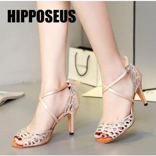 HIPPOSEUS Women Dance-Shoes Girls Latin Modern Ballroom Dancing Shoes Ladies Tango High Heel Soft Dance Shoes Black Hot Selling
