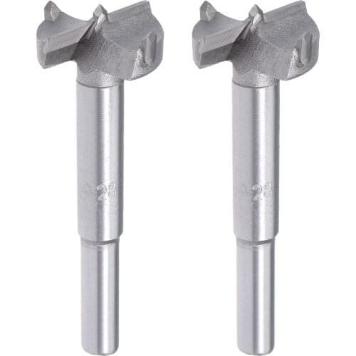 Uxcell Forstner Wood Boring Drill Bits 28mm Dia Hole Saw Carbide Tip Round Shank Cutting for Hinge Plywood MDF CNC Tool 2pcs