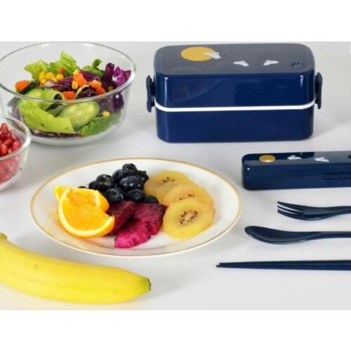 Japanese double-decked lunch box microwavable oven heating plastic container bento kids lunch box Sushi food storage container