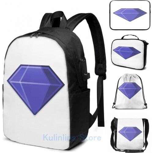 Funny Graphic print Dark Blue Gem Sticker USB Charge Backpack men School bags Women bag Travel laptop bag