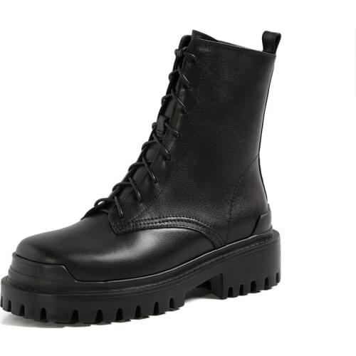 SKLFGXZY Boots Women Genuine Leather Shoes for Winter Boots Woman Casual Spring Military Motorcycle Botas Female Ankle Boots