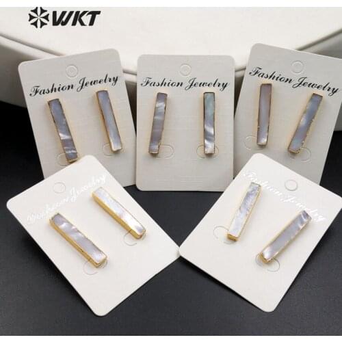 WT-E333 Wholesale Natural Shell Earrings High Quality Rectangle Shell With Gold Color For Women Earrings Jewelry
