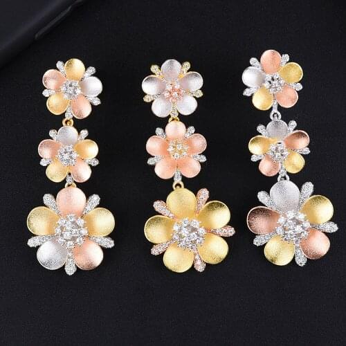 Luxury Blooming Flower Drop Full Cubic Zirconia Bridal Engagement Wedding Earring For Women Accessories boucle d'oreille femme