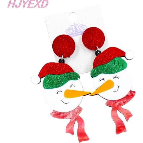1pair) HP062- Christmas Snowman Earrings Glitter Holiday Statements Winter Earrings Acrylic Snowman Dangle Earrings