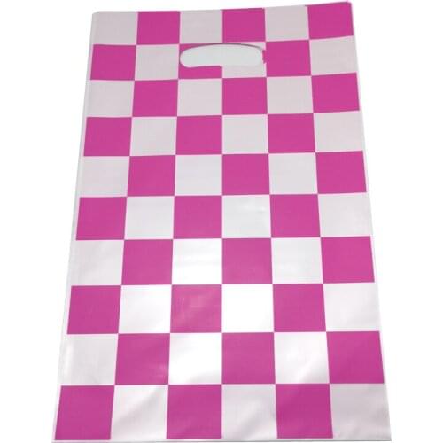 10pcs/lot Kids Favors Pink Blue White Lattice Theme Plastic Loot Bags Birthday Decoration Baby Shower Events Party Gifts Bags