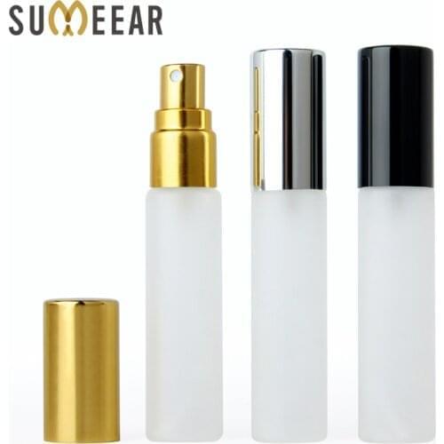 100PCS/Lot 10ml Frosted Glass Atomizer Bottle Refillable Aluminum cap Spray Perfume Bottle Empty Mini Bottles Travel Container