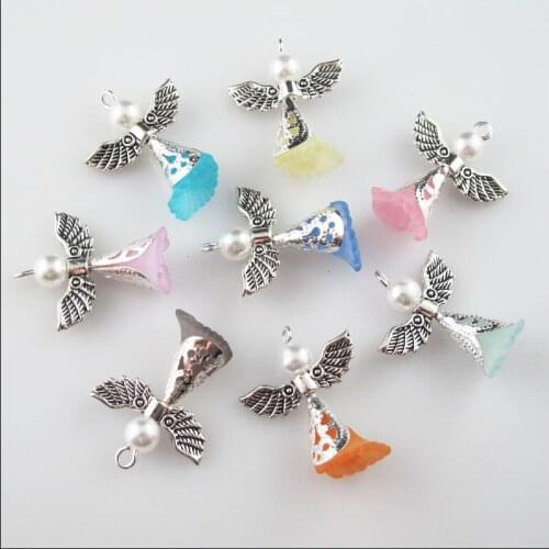 16 New Dancing Angel Charms Tibetan Silver Tone Wings Mixed Pendants 21x28mm