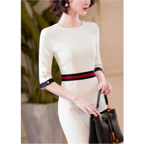White Office Dress Counter Authentic 2021 New High-end Womens Slim Short Sleeve Buttock Sexy Elegant Plus Size Work Uniform