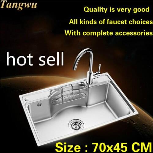 Free shipping Hot sell luxury kitchen single trough sink wash the dishes fashion standard food grade stainless steel 700x450 MM