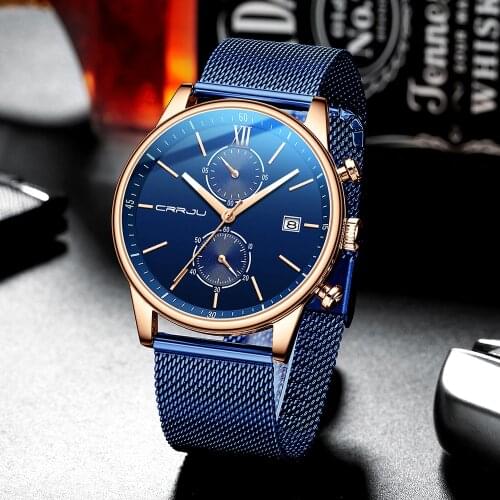 CRRJU New Mens Sports Watch Top Luxury Stainless Steel Chronograph Watch Fashion Casual Calendar Quartz Clock Relogio Masculino