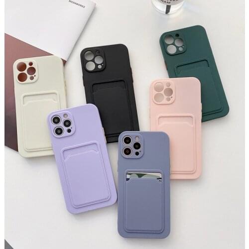 Card Bag Candy Color Phone Case For iPhone 12 Mini Pro X XR XS Max 7 8 Plus SE 2 Lens Protection Soft TPU Shockproof Cover Funda