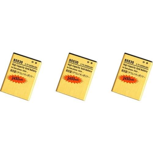 Ciszean 3pcs/lot 2450mAh EB494358VU Gold Replacement Battery For Samsung Galaxy Ace S5830 S5660 S5670 S7510 S5830i i569 S5838