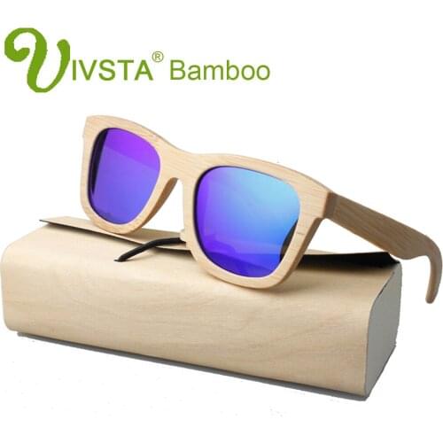 IVSTA Wooden Bamboo Sunglasses Wood Men Bambu Handmade Polarized Wholesale Women Driving Mirror with Case Round Box
