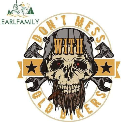 EARLFAMILY 13cm x 11.5cm for Dont Mess Old Bikers Logo Vinyl Car Stickers Personality Refrigerator Bumper Decoration VAN Decal