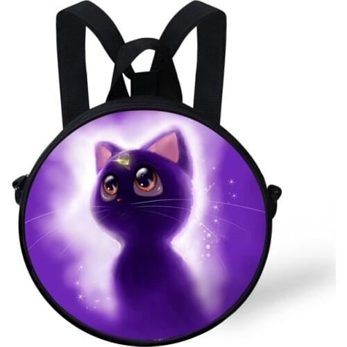 ELVISWORDS Customize Circle Crossbody Pack Mini Girls Round Bag Fashion Anime Cat Print Women Shoulder Sac Clock Bag Lady Purse