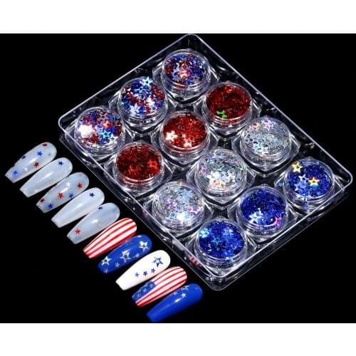 2021 New Nail Art Sequins Red And Blue Laser Silver Star Holographic Nails Flake Diy Nail Art Decoration