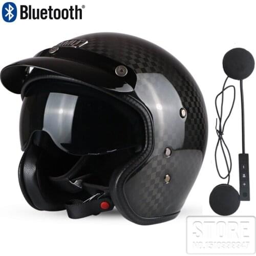 Motorcycle 3/4 Carbon Fiber moto racing Helmet AMU Motorbiker Open Face Retro Vintage JET BLUETOOTH riding Helmets