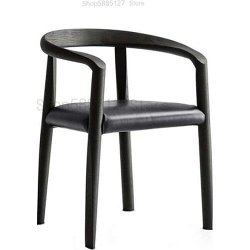 Italian High-end Solid Wood Leather Art Dining Chair Black Chair Restaurant Cafe Designer Nordic Is Now