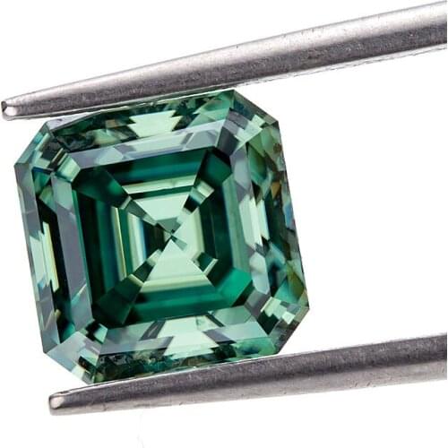 Green Color Loose Moissanite Stones Asscher Cut Brilliant Gemstone Diamond VVS Clarity for Engagement Jewelry Ring Making