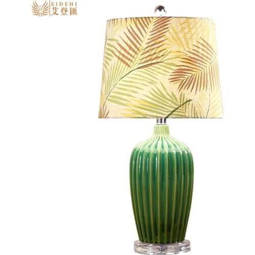 Vintage Rural Nordic Simple Green Ceramic Fabric E27 Dimmer Table Lamp For Living Room Bedroom Study Coffee Bar Light 60cm 1423