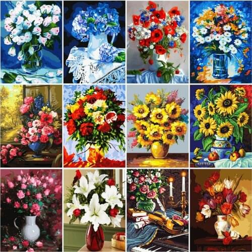 AZQSD Painting By Numbers Flowers Coloring By Numbers Kit Hand Paint Canvas Picture Oil Drawing Painting Gift Home Decor