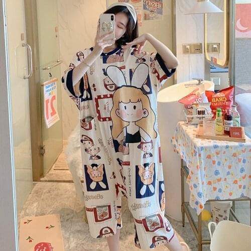 Summer New Cute Comfortable Pregnant Mother Pajamas Women Ladies Short-sleeved Shorts Loose One-piece Pajamas Casual Sleepwear