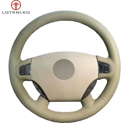 LQTENLEO Beige Genuine Leather DIY Hand-stitched Car Steering Wheel Cover For Buick Lacrosse 2005-2008