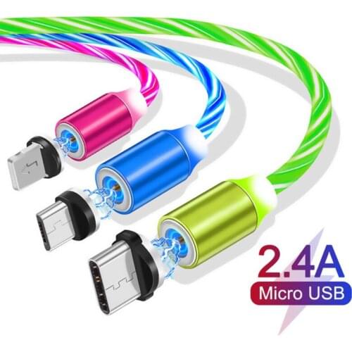 JUSFYU Flowing Light LED Magnetic Cable Micro USB Type C Cable Fast charging Data Cable for iPhone Samsung USB-C charg Cables