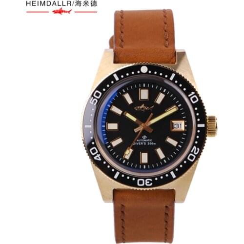 Heimdallr Mens Bronze Dive Watch Mineral Glass 300M Water Resistance Japan NH35A Automatic Movement Mens Mechanical Watches